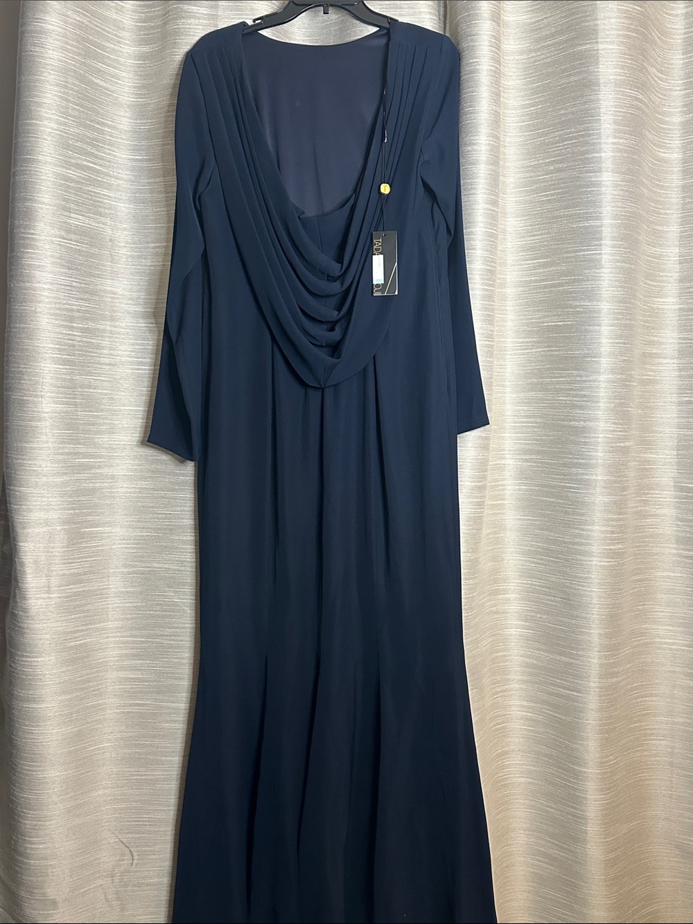 Tadashi Shoji Elegant Navy Draped-Back Maxi Dress
